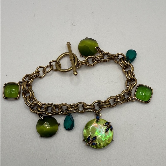 Monet Gold Bracelet with Green and Blue Charms - Picture 1 of 4